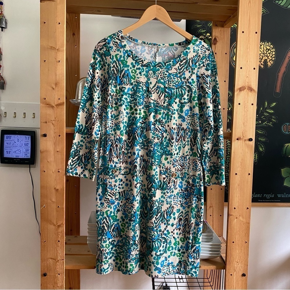 Lilly Pulitzer Blue Beige Corine Dress Sea Oat Escapades Medium - Picture 4 of 16